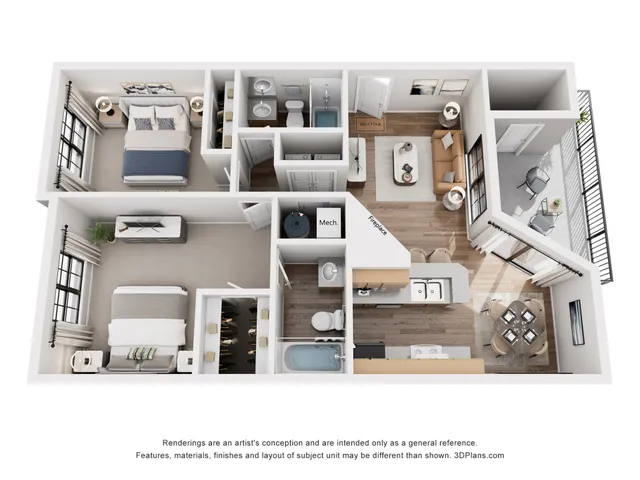 Willow Floor Plan | 2 Bedroom 2 Bath | 921 sq ft | Cottonwood Apartments | Salt Lake City, UT