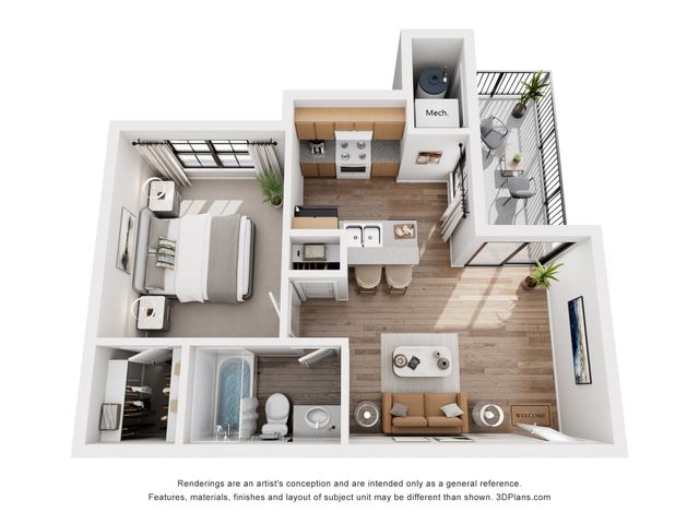 Aspen Floor Plan | 1 Bed 1 Bath | 506 sq ft | Cottonwood Apartments in Millcreek
