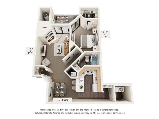 B Renovated Floor Plan | 1 Bedroom 1 Bath | 880 sq ft | Pavilions Apartments | Albuquerque, NM