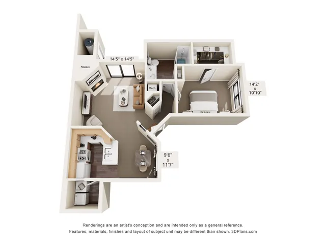 C Classic Floor Plan | 1 Bedroom with 1 Bath | 981 Square Feet | Pavilions | Apartment Homes