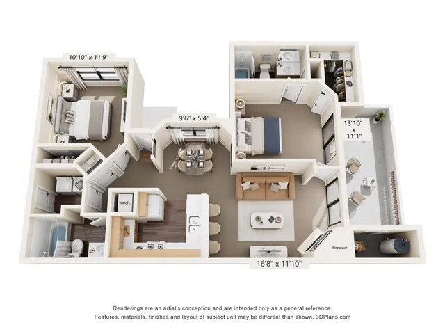 D1 Renovated Floor Plan | 2 Bedroom Apartments in Albuquerque | 1192 sq ft | Pavilions