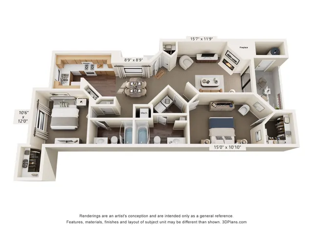 F Renovated Floor Plan | 2 Bedroom with 2 Bath | 1207 Square Feet | Pavilions | Apartment Homes