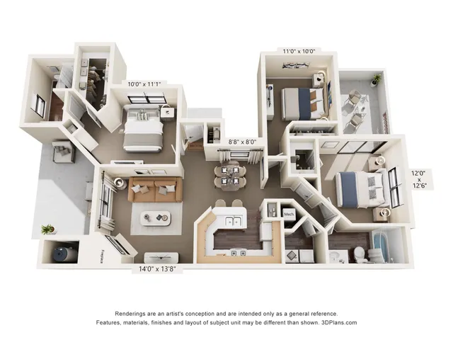 G Classic Floor Plan | 3 Bedroom 2 Bath | 1685 sq ft | Pavilions Apartments in Albuquerque
