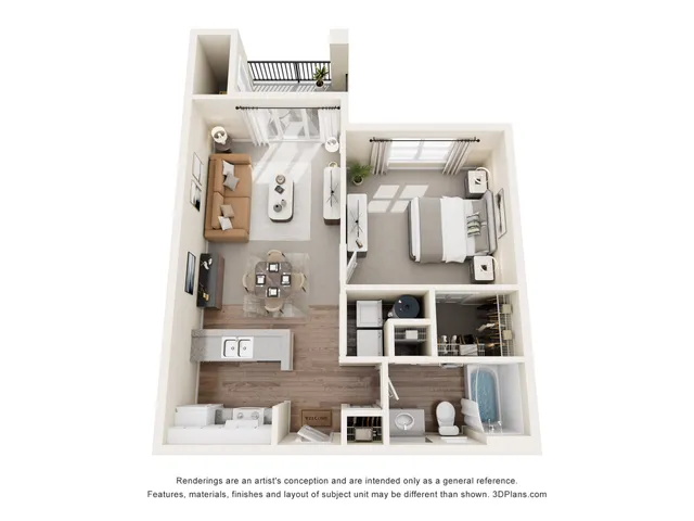 A1r Floor Plan | 1 Bedroom with 1 Bath | 636 Square Feet | Scott Mountain | Apartment Homes