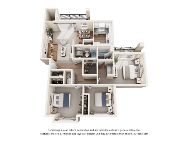 C2r Floor Plan | 3 Bedroom with 2 Bath | 1072 Square Feet | Scott Mountain | Apartment Homes