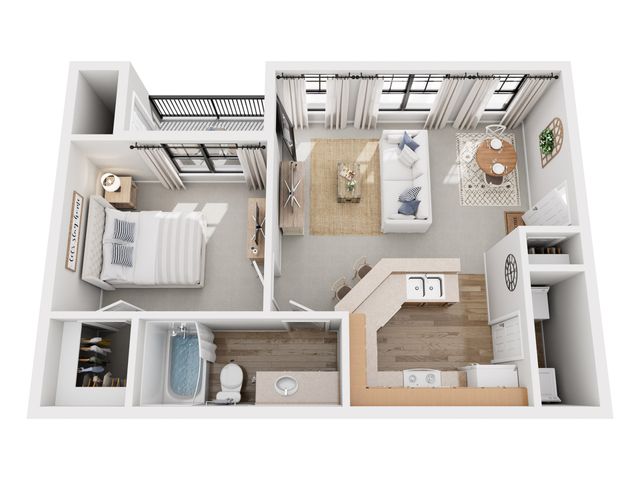 A1 Floor Plan | 1 Bedroom with 1 Bath | 639 Square Feet | Toscana at Valley Ridge | Apartment Homes