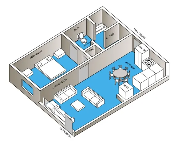 1Bedroom 711 sq feet