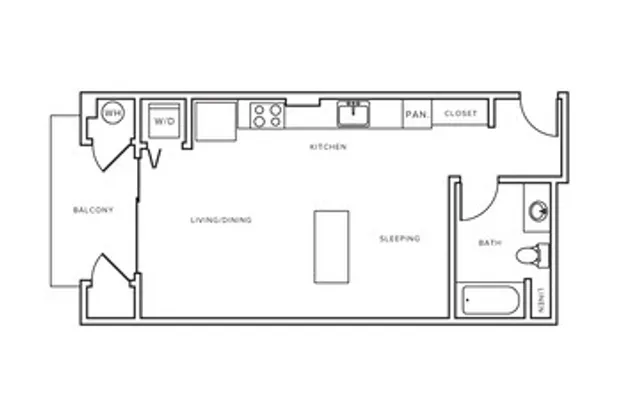 520 square foot studio one bath floorplan image