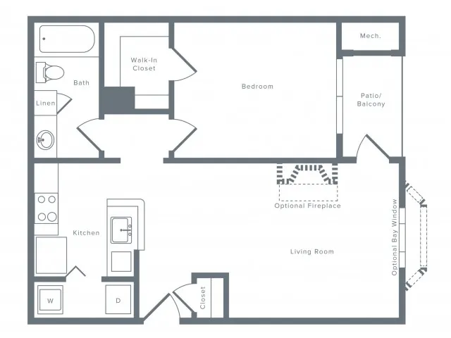698 square foot one bedroom one bath apartment floorplan image