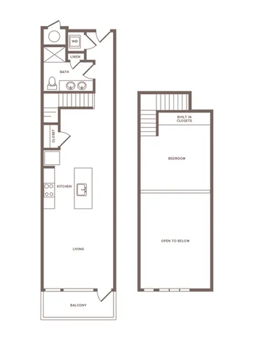 914 square foot one bedroom one bath loft apartment floorplan image