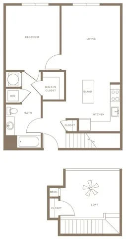 1005 square foot one bedroom one bath with loft apartment floorplan image