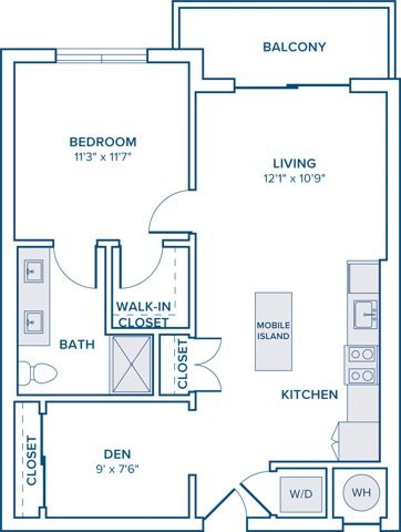 753 square foot one bed one bath with den floor plan in St. Petersburg, FL