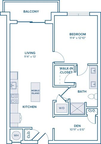 816 square foot one bed one bath with den floor plan in St. Petersburg, FL