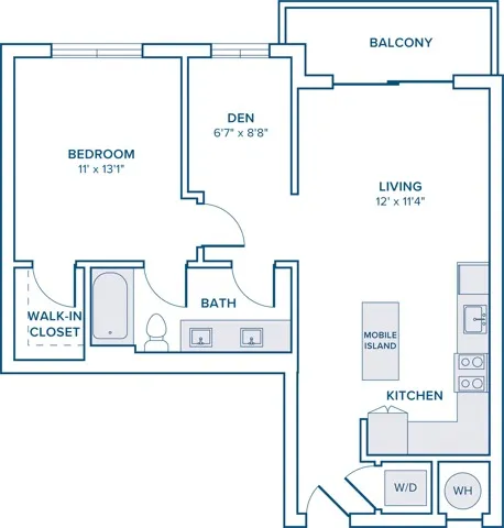 772 square foot one bed one bath with den floor plan in St. Petersburg, FL