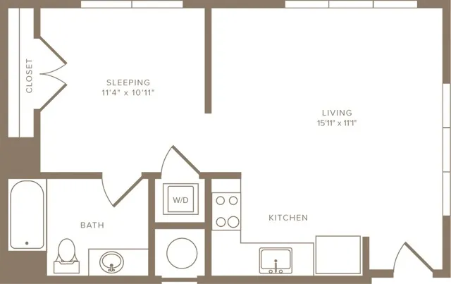 602 square foot one bedroom studio one bath floor plan image