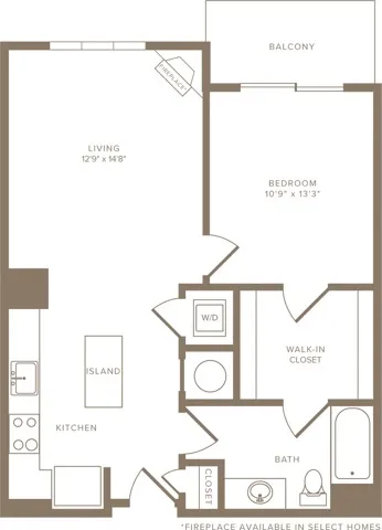 767 to 787 square foot one bedroom one bath apartment floorplan image