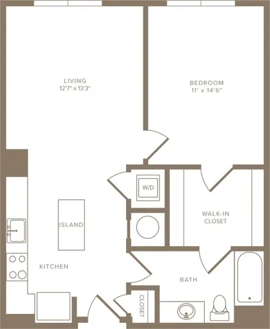 760 to 785 square foot one bedroom one bath apartment floorplan image