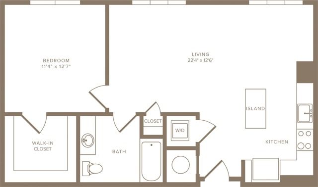 823 to 860 square foot one bedroom one bath apartment floorplan image