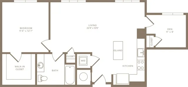 976 square foot one bedroom one bath with den partment floorplan image