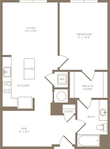 848 square foot one bedroom one bath apartment floorplan image