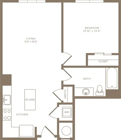 842 square foot one bedroom one bath apartment floorplan image