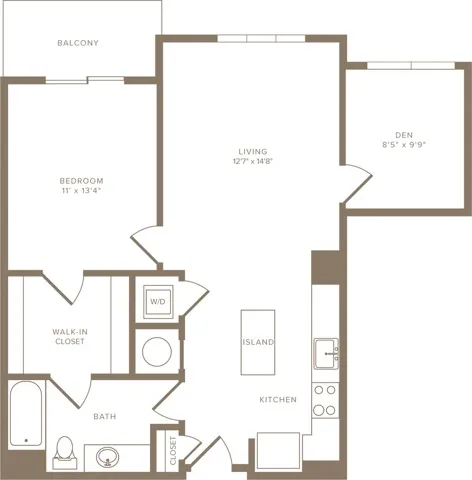 865 square foot one bedroom one bath with den apartment floorplan image