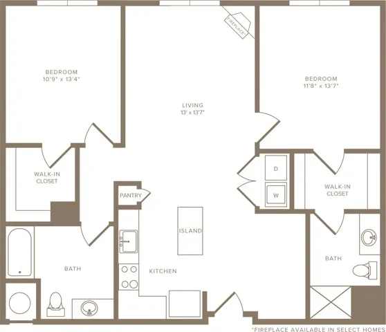 1200 to 1256 square foot two bedroom two bath apartment floorplan image