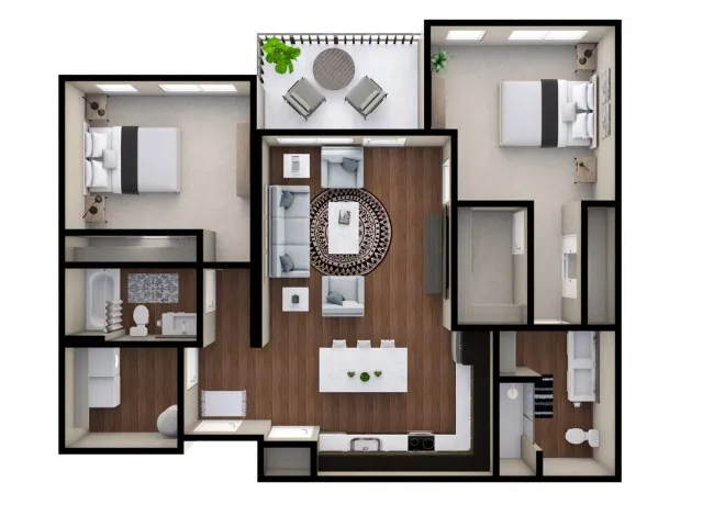 The Ingram Floor Plan &ndash; A pet-friendly 2-bed, 2-bath apartment with 1,227 sq. ft. near downtown Columbus, Ohio. Enjoy modern amenities, including stainless steel appliances, quartz countertops, and open living spaces.