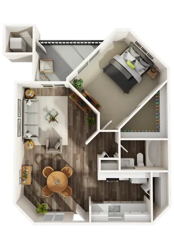 1 Bed - 1 Bath - 722 sqft