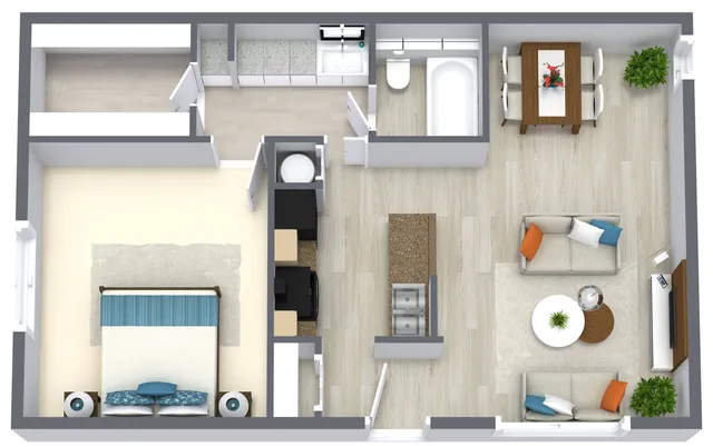 1 bedroom 617 sq ft