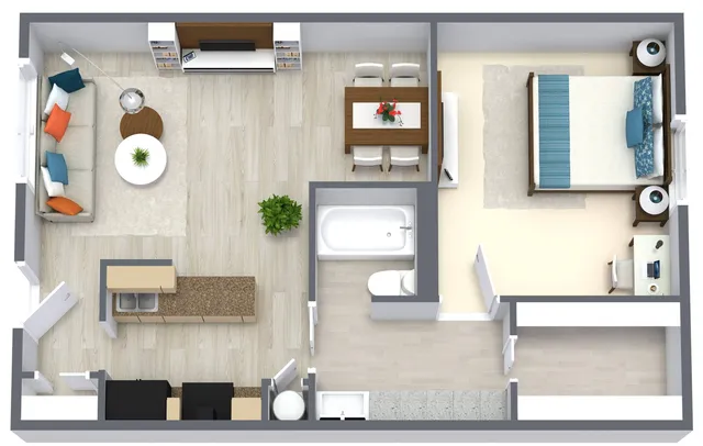 1 bed 620 sq ft