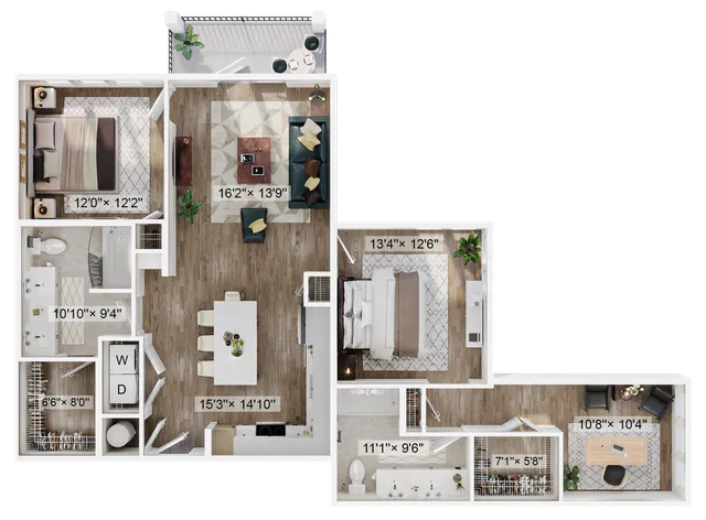 Sophisticated floor plan featuring 3 bedrooms, open living space, modern kitchen, and private office.