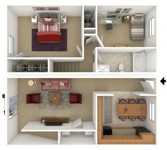 Two Bedroom, One Bath Townhome