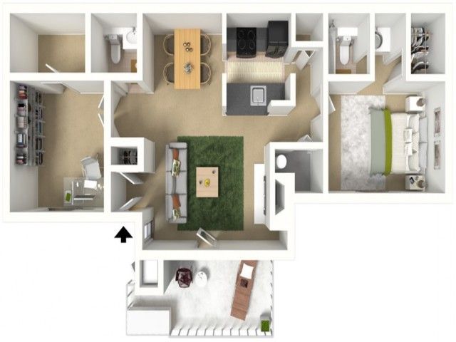 1 Bed, 1.5 Bath with Den