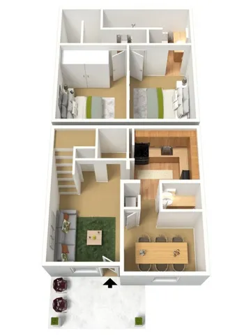 2 Bedroom, 1 Full Bath, 2 Half Bath Townhome
