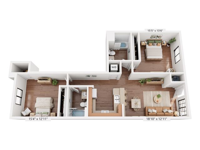 2BR/2BA - 950 sq ft