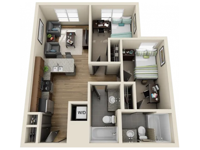 2X2B1 | 2 bed 2 bath | from 688 square feet