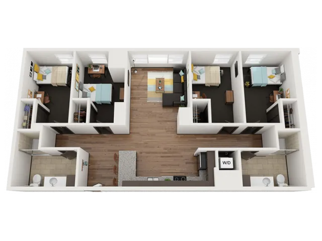 4 Bedroom 2 Bathroom A | Only single spaces available. Please contact the leasing office before applying.