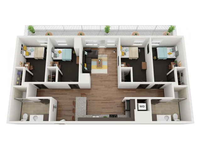 4 Bedroom 2 Bathroom D | Only single spaces available. Please contact the leasing office before applying.