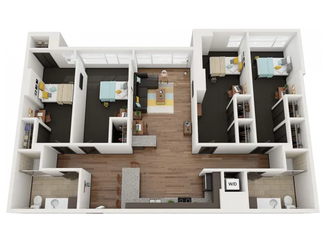4 Bedroom 2 Bathroom F | Only single spaces available. Please contact the leasing office before applying.