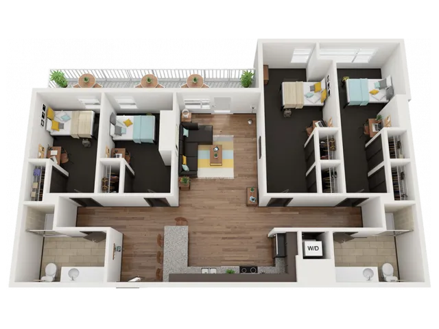 4 Bedroom 2 Bathroom G | Only single spaces available. Please contact the leasing office before applying.