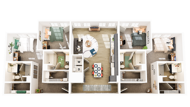 Spacious 3-bedroom apartment floor plan featuring a bright open living area, modern kitchen with dining space, and cozy bedrooms perfect for comfort and relaxation.
