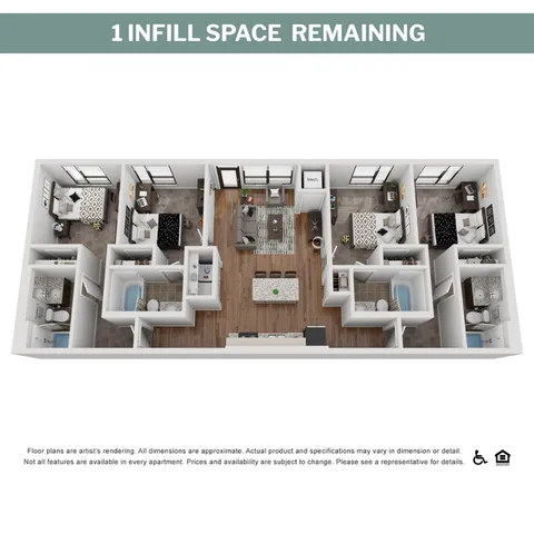Modern floor plan showcasing 3 bedrooms, chic open-concept living and dining area, and elegant kitchen layout.