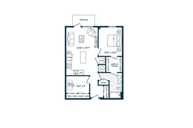 1x1 w/Den (826 SF)