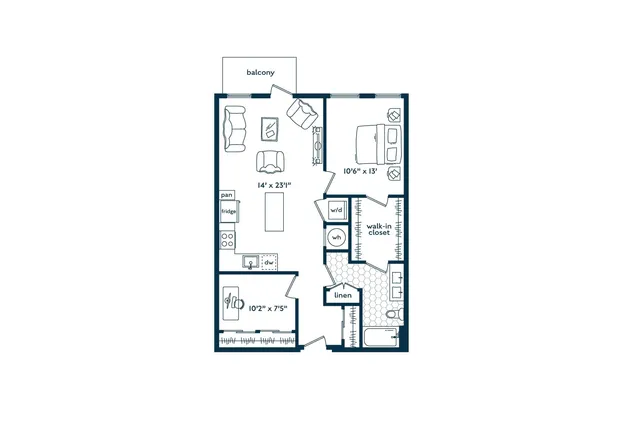 1x1 w/Den (875 SF)
