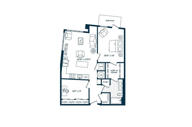 1x1 w/Den (965 SF)
