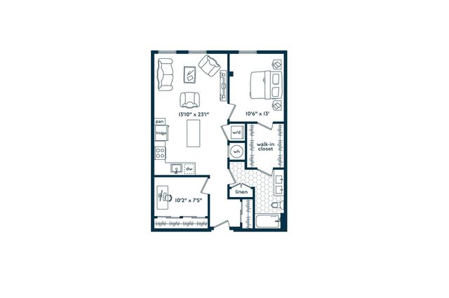 1x1 w/Den (880 SF)