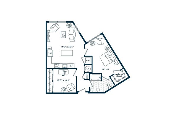 1x1 w/Den (909 SF)