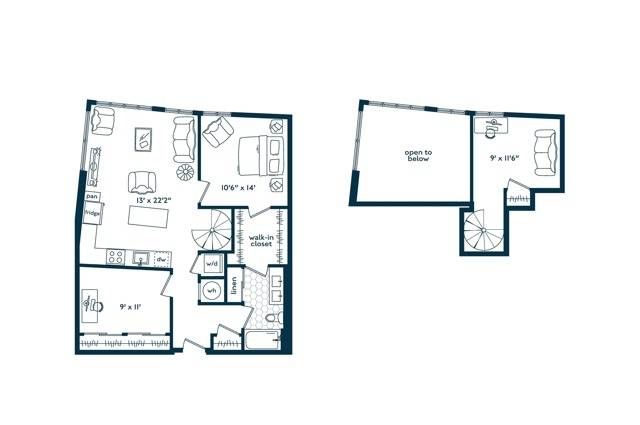 1x1 w/Den and Loft (1010 SF)