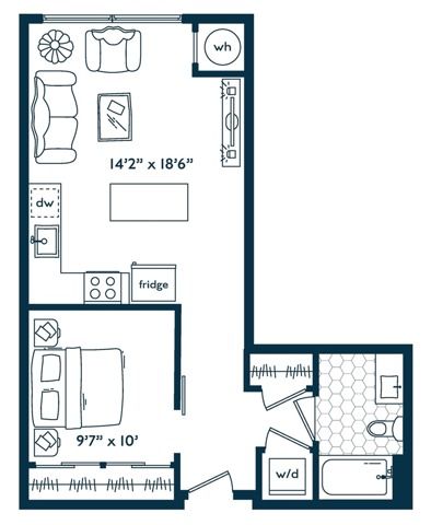 1x1 (590 SF)